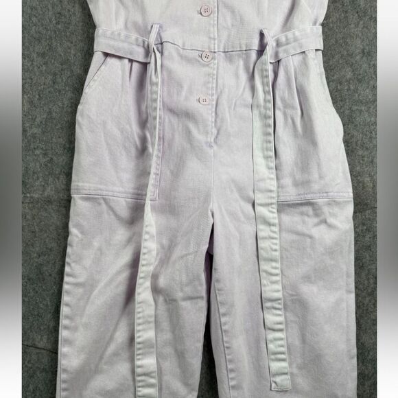 Shoe Fly Jumpsuit Women's Large White Tie-Belt Casual Straight Leg Button-front - Picture 4 of 9